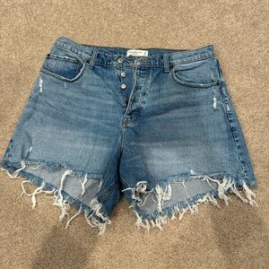 Abercrombie & Fitch Distressed Dad Short high rise Blue Denim Jean Shorts